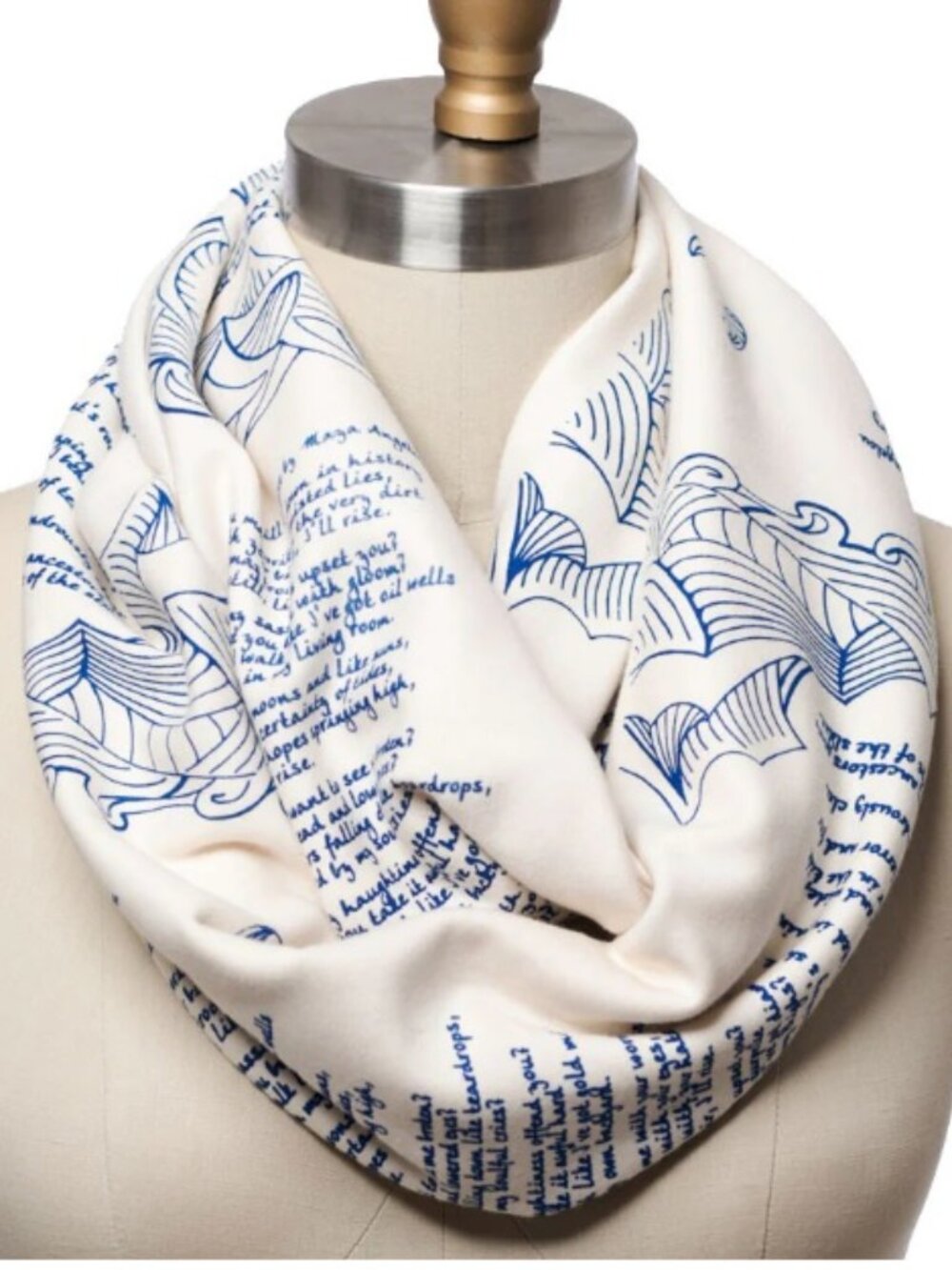Storiarts Maya Angelou Still I Rise Book Scarf Cream & Blue